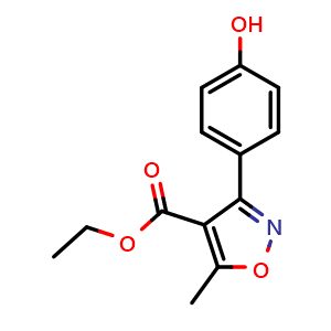 Chemical structure of Ethyl 3-(4-Hydroxyphenyl)-5-methylisoxazole-4-carboxylate , CAS 1071788-87-8, AChemBlock U140808