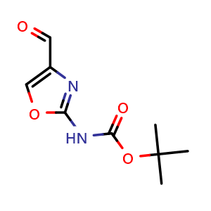Chemical structure of 2-(Boc-amino)oxazole-4-carbaldehyde , CAS 1060816-37-6, AChemBlock U140831