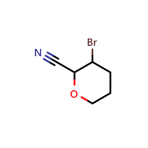 Chemical structure of 3-Bromo-2-cyanotetrahydropyran , CAS 1051940-71-6, AChemBlock U140848