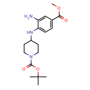 Chemical structure of tert-Butyl 4-(2-amino-4-(methoxycarbonyl) phenylamino)piperidine-1-carboxylate , CAS 1037833-90-1, AChemBlock U140889