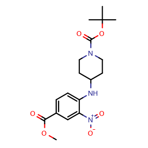 Chemical structure of tert-Butyl 4-(4-(methoxycarbonyl)-2-nitrophenylamino)piperidine-1-carboxylate , CAS 1037833-88-7, AChemBlock U140890