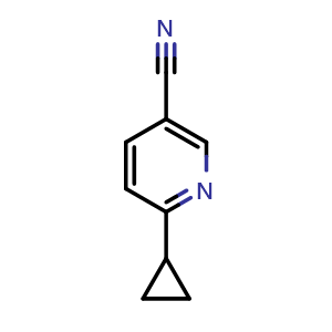 Chemical structure of 6-Cyclopropylnicotinonitrile , CAS 1032527-28-8, AChemBlock U140916