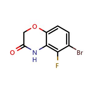 Chemical structure of 6-Bromo-5-fluoro-2H-benzo[b][1,4]oxazin-3(4H)-one , CAS 1029421-36-0, AChemBlock U140930