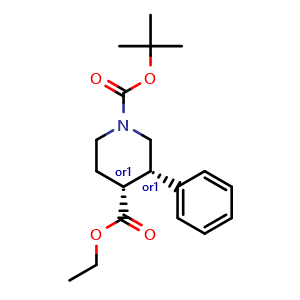 Chemical structure of Ethyl cis-N-Boc-3-phenylpiperidine-4-carboxylate , CAS 1027710-05-9, AChemBlock U140937