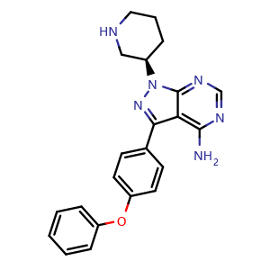 Chemical structure of (R)-4-Amino-3-(4-phenoxyphenyl)-1-(3-piperidyl)-1H-pyrazolo[3,4-d]pyrimidine , CAS 1022150-12-4, AChemBlock U140956