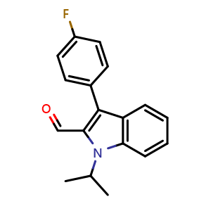 Chemical structure of 3-(4-Fluorophenyl)-1-isopropylindole-2-carbaldehyde , CAS 101125-34-2, AChemBlock U141007
