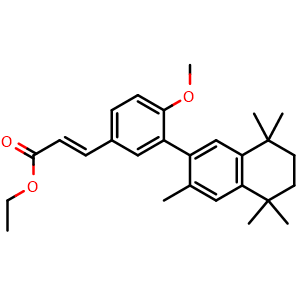 Chemical structure of (E)-ethyl 3-(3-(1,2,3,4-tetrahydro-1,1,4,4,6-pentamethylnaphthalen-7-yl)-4-methoxyphenyl)acrylate , CAS 2740756-80-1, AChemBlock U141061