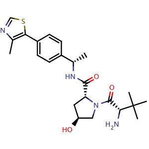 Chemical structure of (2R,4S)-1-[(S)-2-Amino-3,3-dimethylbutanoyl]-4-hydroxy-N-[(S)-1-[4-(4-methylthiazol-5-yl)phenyl]ethyl]pyrrolidine-2-carboxamide , CAS 1948273-05-9, AChemBlock U141062
