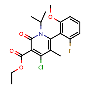 Chemical structure of Ethyl 4-Chloro-6-(2-fluoro-6-methoxyphenyl)-1-isopropyl-5-methyl-2-oxo-1,2-dihydropyridine-3-carboxylate , CAS 2568131-09-7, AChemBlock U141067