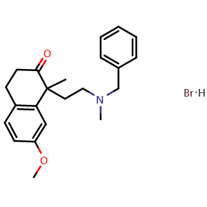 Chemical structure of 1-[2-[Benzyl(methyl)amino]ethyl]-7-methoxy-1-methyl-3,4-dihydronaphthalen-2(1H)-one hydrobromide , CAS 2247773-26-6, AChemBlock U141074