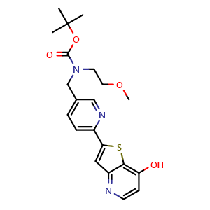 Chemical structure of tert-Butyl [[6-(7-Hydroxythieno[3,2-b]pyridin-2-yl)pyridin-3-yl]methyl](2-methoxyethyl)carbamate , CAS 2568130-82-3, AChemBlock U141080