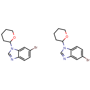 Chemical structure of 5-Bromo-1-(tetrahydro-2H-pyran-2-yl)benzimidazole compound with 6-Bromo-1-(tetrahydro-2H-pyran-2-yl)benzimidazole , AChemBlock U141089