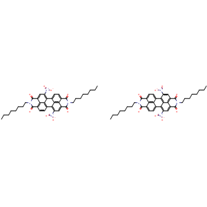 Chemical structure of 5,12-Dinitro-2,9-dioctylanthra[2,1,9-def:6,5,10-d'e'f']diisoquinoline-1,3,8,10(2H,9H)-tetraone compound with 5,13-Dinitro-2,9-dioctylanthra[2,1,9-def:6,5,10-d'e'f']diisoquinoline-1,3,8,10(2H,9H)-tetraone , AChemBlock U141090