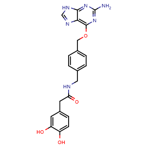 Chemical structure of N-[4-[[(2-Amino-9H-purin-6-yl)oxy]methyl]benzyl]-2-(3,4-dihydroxyphenyl)acetamide , CAS 2409597-12-0, AChemBlock U141095