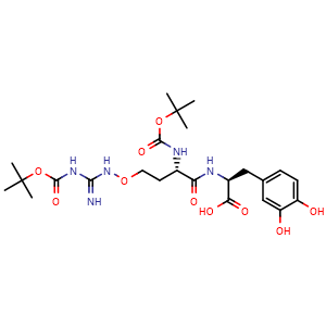 Chemical structure of (S)-2-[(S)-2-(Boc-amino)-4-[(3-Boc-guanidino)oxy]butanamido]-3-(3,4-dihydroxyphenyl)propanoic acid , CAS 2287345-90-6, AChemBlock U141108