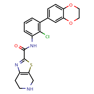 Chemical structure of N-[2-Chloro-3-(2,3-dihydrobenzo[b][1,4]dioxin-6-yl)phenyl]-4,5,6,7-tetrahydrothiazolo[5,4-c]pyridine-2-carboxamide , CAS 2170210-17-8, AChemBlock U141117