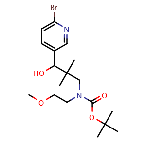 Chemical structure of 3-[Boc(2-methoxyethyl)amino]-1-(6-bromo-3-pyridyl)-2,2-dimethyl-1-propanol , CAS 2568130-97-0, AChemBlock U141118