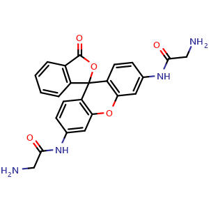 Chemical structure of N,N'-(3-Oxo-3H-spiro[isobenzofuran-1,9'-xanthene]-3',6'-diyl)bis(2-aminoacetamide) , CAS 169045-44-7, AChemBlock U141121