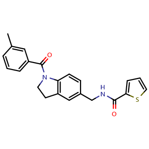 Chemical structure of N-[[1-(3-Methylbenzoyl)-5-indolinyl]methyl]thiophene-2-carboxamide , CAS 1359111-82-2, AChemBlock U141128