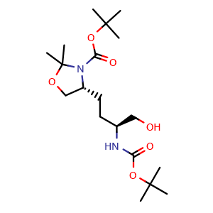 Chemical structure of (S)-4-[(R)-3-Boc-2,2-dimethyl-4-oxazolidinyl]-2-(Boc-amino)-1-butanol , CAS 2287346-96-5, AChemBlock U141141