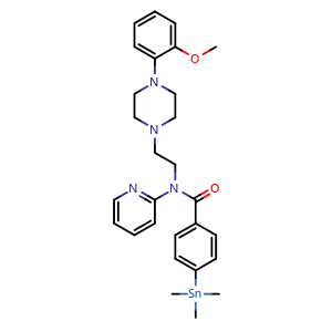 Chemical structure of N-[2-[4-(2-Methoxyphenyl)-1-piperazinyl]ethyl]-N-(2-pyridyl)-4-(trimethylstannyl)benzamide , CAS 2015236-77-6, AChemBlock U141142