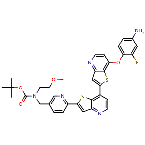 Chemical structure of 4-[[2'-[5-[[Boc(2-methoxyethyl)amino]methyl]-2-pyridyl]-[2,7'-bithieno[3,2-b]pyridin]-7-yl]oxy]-3-fluoroaniline , CAS 2806208-83-1, AChemBlock U141152