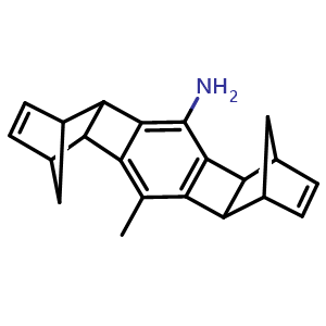 Chemical structure of 5-Amino-10-methyl-1,4,4a,5b,6,9,9a,10b-octahydro-1,4:6,9-dimethanobenzo[3,4]cyclobuta[1,2-b]biphenylene , CAS 2151851-38-4, AChemBlock U141153