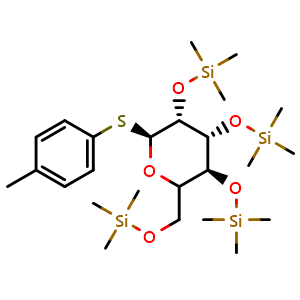Chemical structure of (2S,3R,4R,5S)-2-(p-Tolylthio)-3,4,5-tri(trimethylsilyloxy)-6-[(trimethylsilyloxy)methyl]tetrahydropyran , AChemBlock U141154