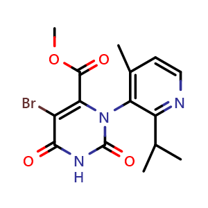 Chemical structure of Methyl 5-Bromo-3-(2-isopropyl-4-methylpyridin-3-yl)-2,6-dioxo-1,2,3,6-tetrahydropyrimidine-4-carboxylate , CAS 2568131-08-6, AChemBlock U141158