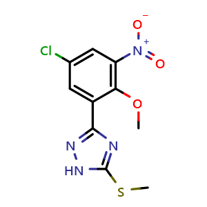 Chemical structure of 3-(5-Chloro-2-methoxy-3-nitrophenyl)-5-(methylthio)-1H-1,2,4-triazole , CAS 2568130-98-1, AChemBlock U141164