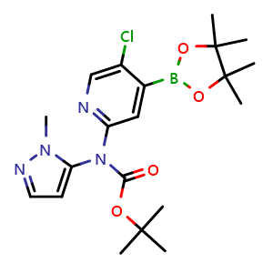Chemical structure of tert-butyl (5-chloro-4-(4,4,5,5-tetramethyl-1,3,2-dioxaborolan-2-yl)pyridin-2-yl)(1-methyl-1H-pyrazol-5-yl)carbamate , AChemBlock U141173