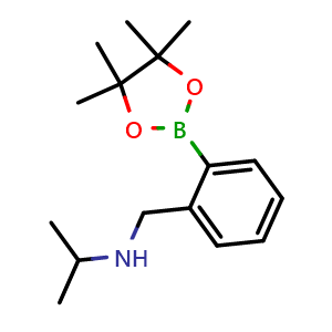 Chemical structure of N-(2-(4,4,5,5-tetramethyl-1,3,2-dioxaborolan-2-yl)benzyl)propan-2-amine , AChemBlock U141176