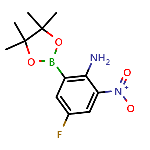 Chemical structure of 4-fluoro-2-nitro-6-(4,4,5,5-tetramethyl-1,3,2-dioxaborolan-2-yl)aniline , AChemBlock U141179