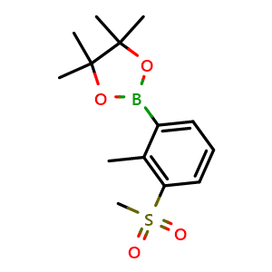 Chemical structure of 4,4,5,5-tetramethyl-2-[2-methyl-3-(methylsulfonyl)phenyl]-1,3,2-dioxaborolane , AChemBlock U141180