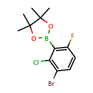 Chemical structure of 2-(3-Bromo-2-chloro-6-fluorophenyl)-4,4,5,5-tetramethyl-1,3,2-dioxaborolane , AChemBlock U141181