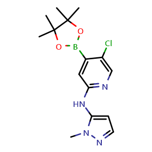Chemical structure of 5-chloro-n-(1-methyl-1h-pyrazol-5-yl)-4-(4,4,5,5-tetramethyl-1,3,2-dioxaborolan-2-yl)pyridin-2-amine , AChemBlock U141182