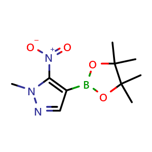 Chemical structure of 1-methyl-5-nitro-4-(4,4,5,5-tetramethyl-1,3,2-dioxaborolan-2-yl)-1h-pyrazole , AChemBlock U141183