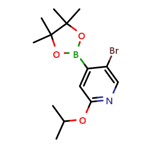 Chemical structure of 5-Bromo-2-isopropoxy-4-(4,4,5,5-tetramethyl-1,3,2-dioxaborolan-2-yl)pyridine , AChemBlock U141189