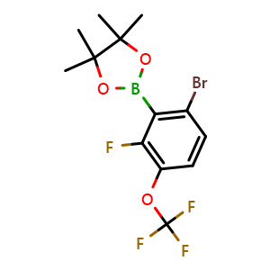 Chemical structure of 2-(6-Bromo-2-fluoro-3-(trifluoromethoxy)phenyl)-4,4,5,5-tetramethyl-1,3,2-dioxaborolane , AChemBlock U141190