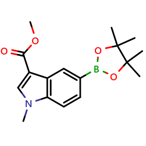 Chemical structure of methyl 1-methyl-5-(4,4,5,5-tetramethyl-1,3,2-dioxaborolan-2-yl)-1H-indole-3-carboxylate , AChemBlock U141245