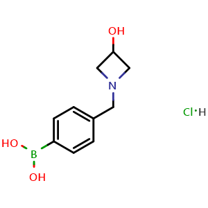 Chemical structure of 4-[(3-Hydroxy-1-azetidinyl)methyl]phenylboronic acid hydrochloride , CAS 2304634-19-1, AChemBlock U141295