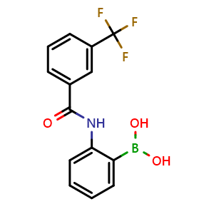 Chemical structure of 2-[3-(Trifluoromethyl)benzamido]phenylboronic acid , CAS 2304635-75-2, AChemBlock U141335