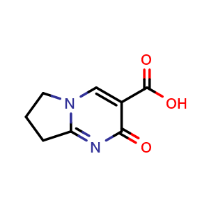 Chemical structure of 2-Oxo-2,6,7,8-tetrahydropyrrolo[1,2-a]pyrimidine-3-carboxylic acid , CAS 76884-56-5, AChemBlock U141369