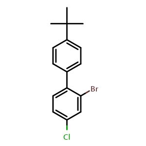 Chemical structure of 2-Bromo-4'-(tert-butyl)-4-chloro-1,1'-biphenyl , CAS 2389017-93-8, AChemBlock U141374