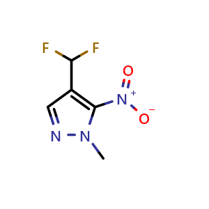 Chemical structure of 4-(Difluoromethyl)-1-methyl-5-nitro-1H-pyrazole , CAS 2227990-58-9, AChemBlock U141385