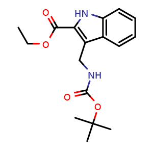 Chemical structure of Ethyl 3-[(Boc-amino)methyl]-1H-indole-2-carboxylate , CAS 2183576-98-7, AChemBlock U141400