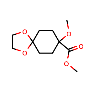 Chemical structure of Methyl 8-methoxy-1,4-dioxaspiro[4.5]decane-8-carboxylate , CAS 2097133-36-1, AChemBlock U141418