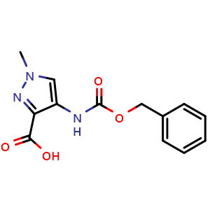 Chemical structure of 4-(Cbz-amino)-1-methyl-1H-pyrazole-3-carboxylic acid , CAS 2227990-64-7, AChemBlock U141420