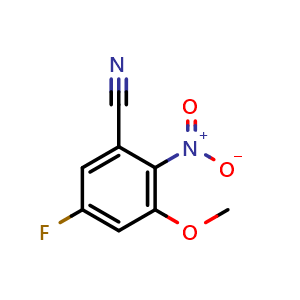 Chemical structure of 5-Fluoro-3-methoxy-2-nitrobenzonitrile , CAS 2167455-03-8, AChemBlock U141438