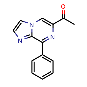 Chemical structure of 1-(8-phenylimidazo[1,2-a]pyrazin-6-yl)ethan-1-one , CAS 2752137-08-7, AChemBlock U141451